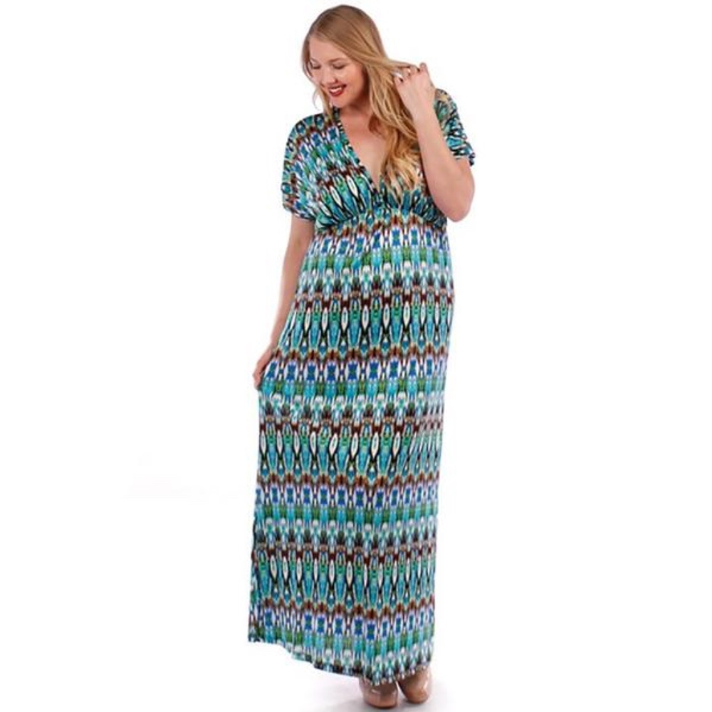 Plus Size Abstract Print Short Maxi Dress